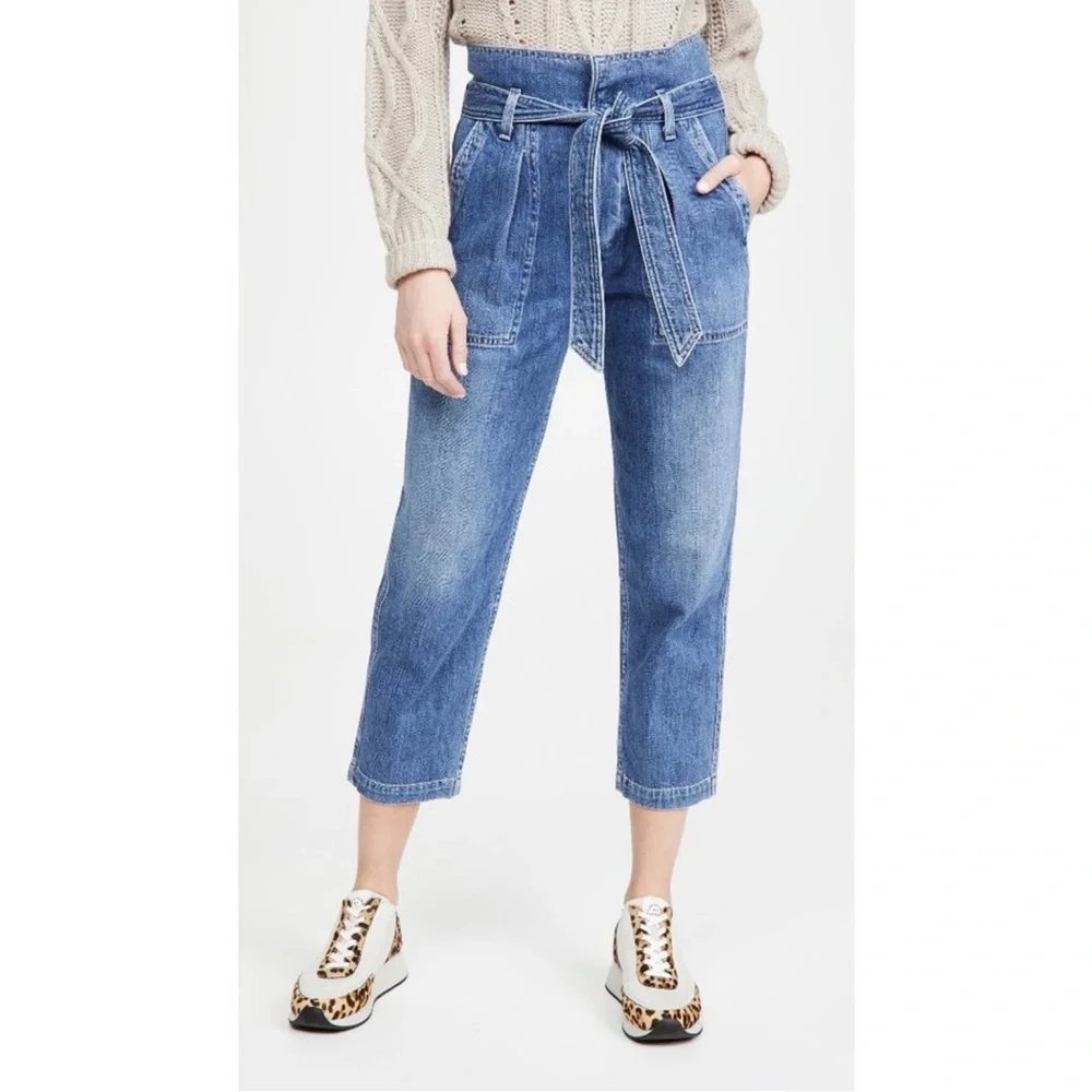 CITIZENS OF HUMANITY Noelle Belted Cargo Jeans High Waist Crop Blue Size 27 - Picture 2 of 16